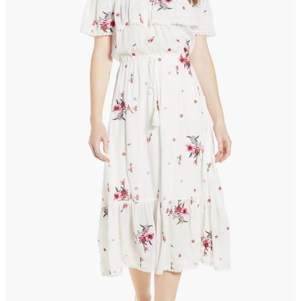 Lost + Wander SENORITA EMBROIDERED MIDI DRESS IN WHITE FLORAL Size M #0003